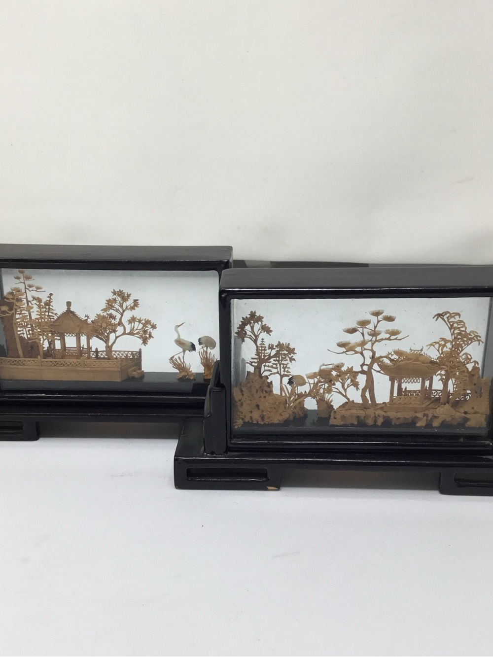 Handcrafted Black Glass Display with Cork Artwork Landscape Set